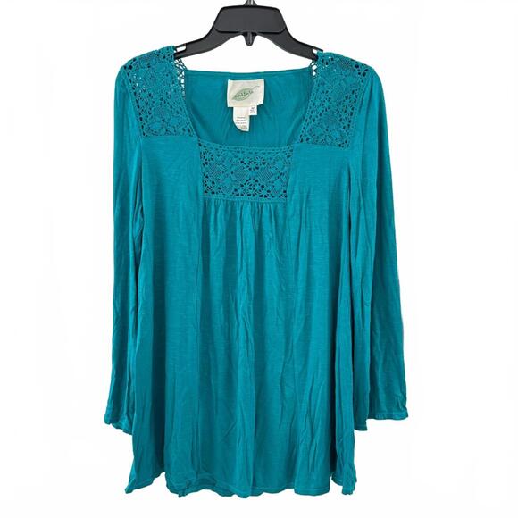 Nurture by Lamaze Tops - Vintage Nurture Boho Whimsy Teal Square Neck Crochet Boho Top- Sz Medium